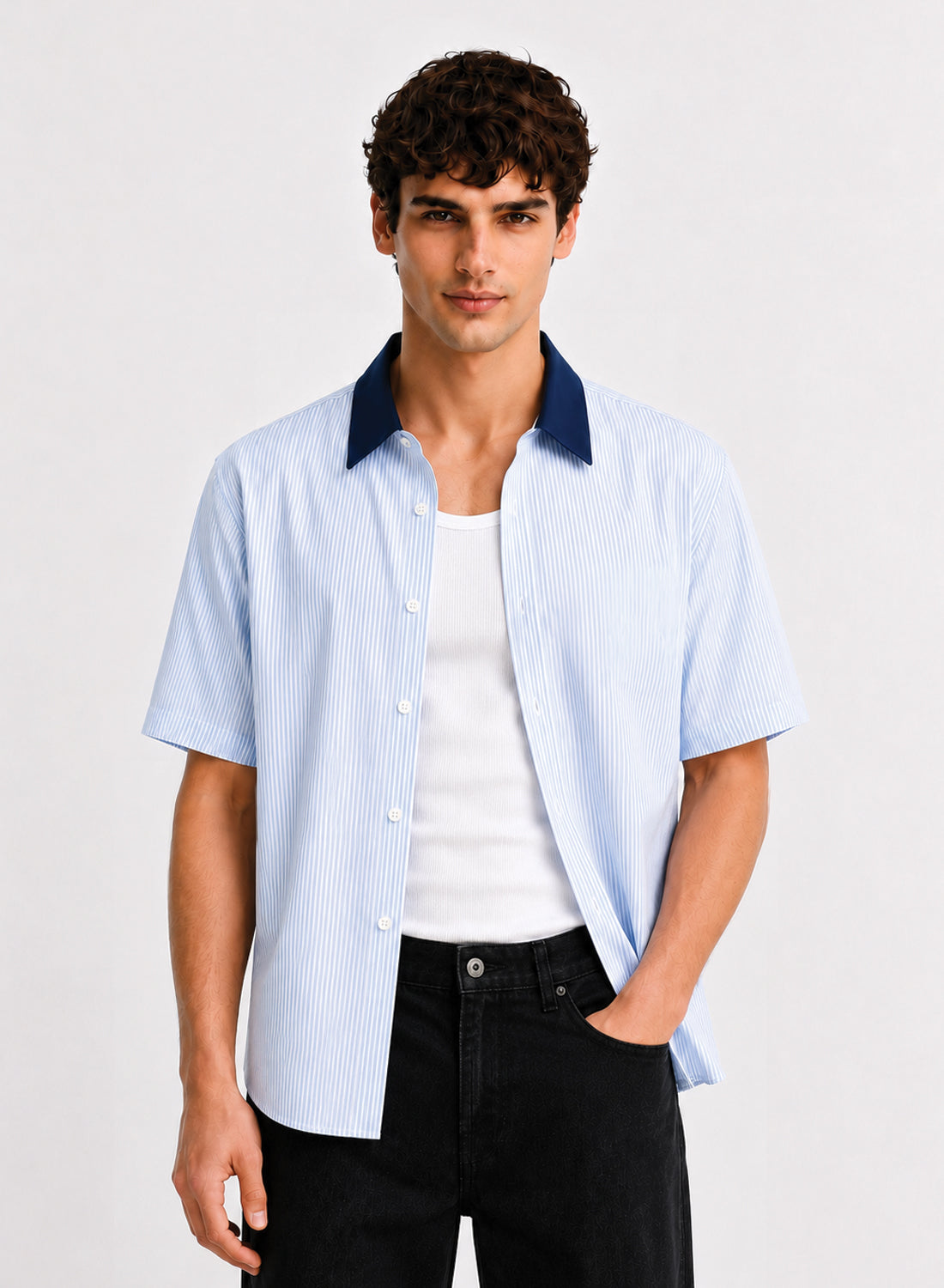 Men Blue Striped Casual Shirt
