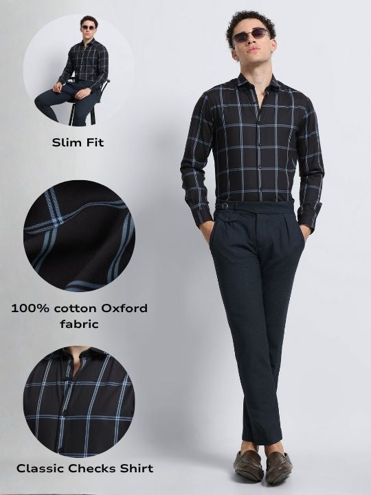 Men Black Premium Checked Shirt