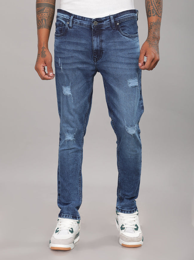 Men Frayed Blue Jeans