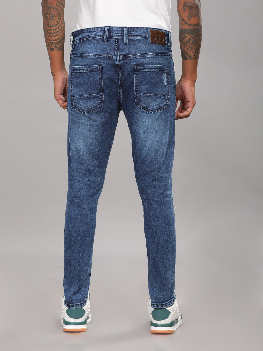 Men Frayed Blue Jeans