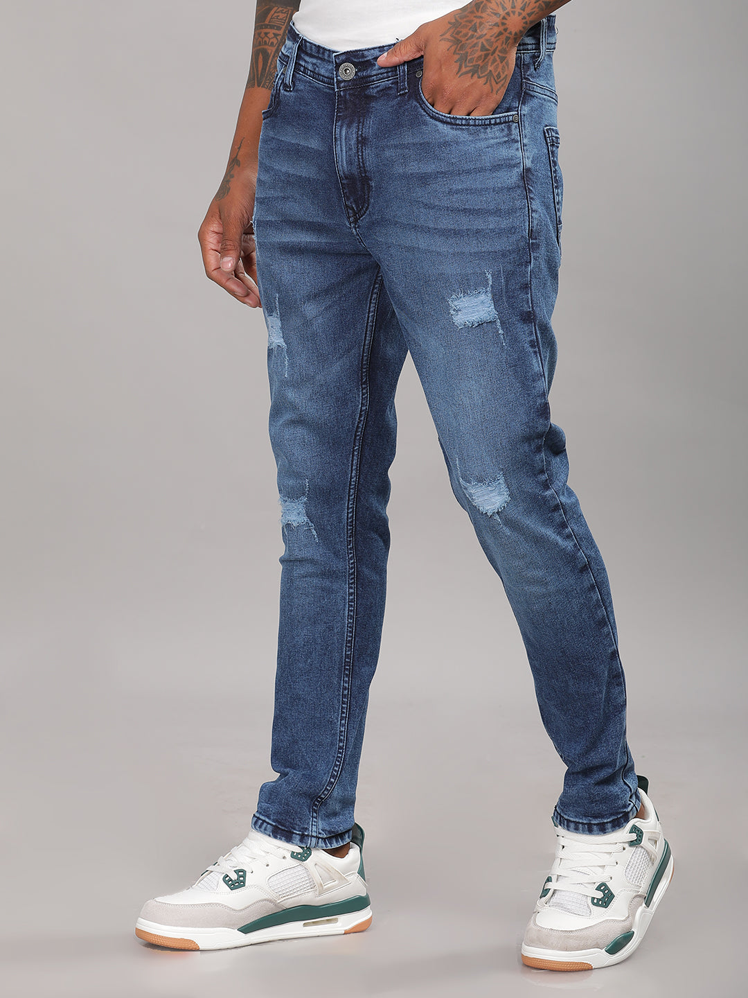 Men Frayed Blue Jeans