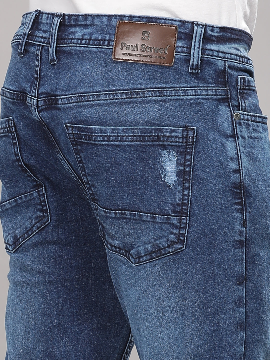 Men Frayed Blue Jeans