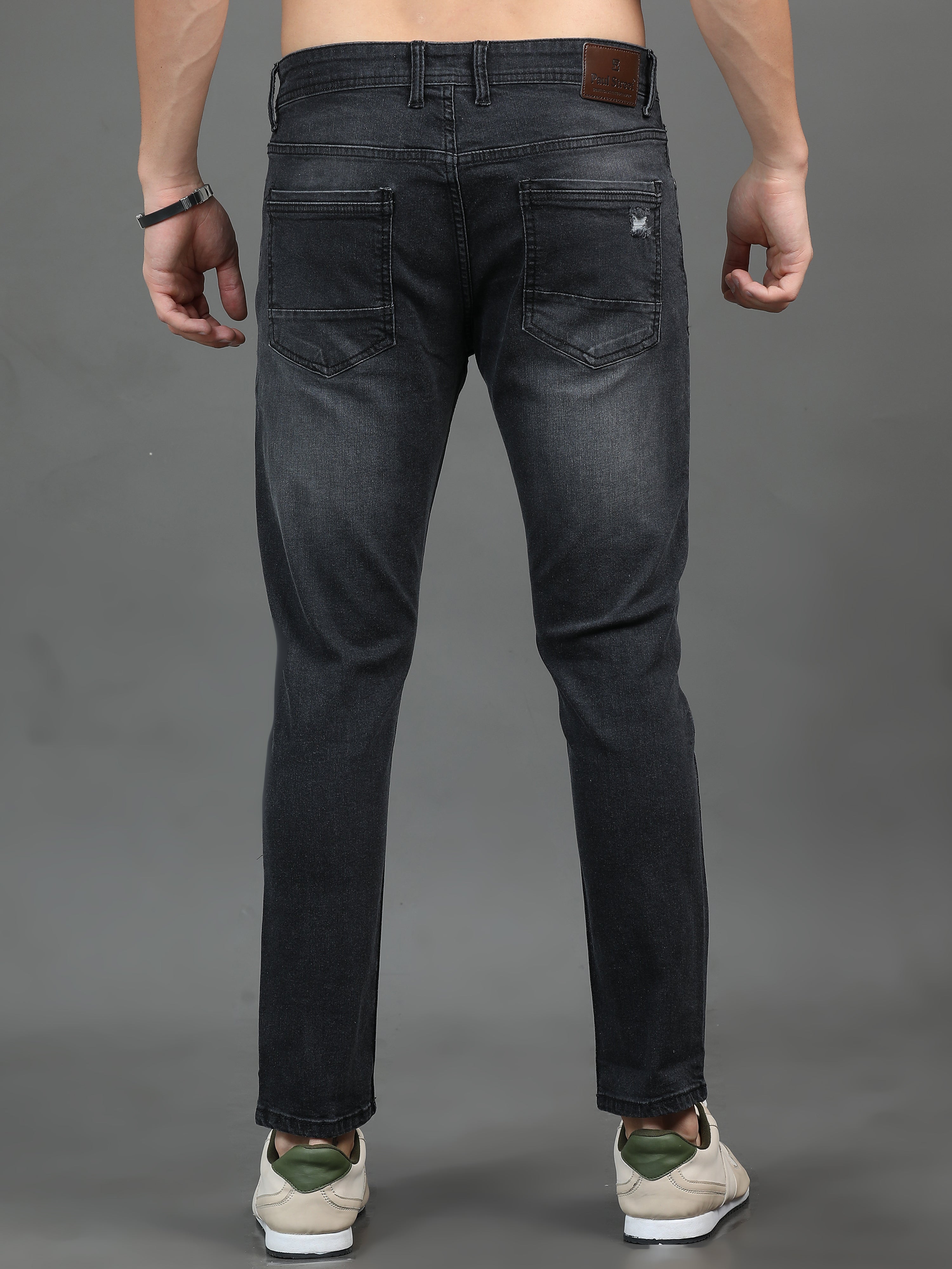 Men Frayed Charcoal Jeans