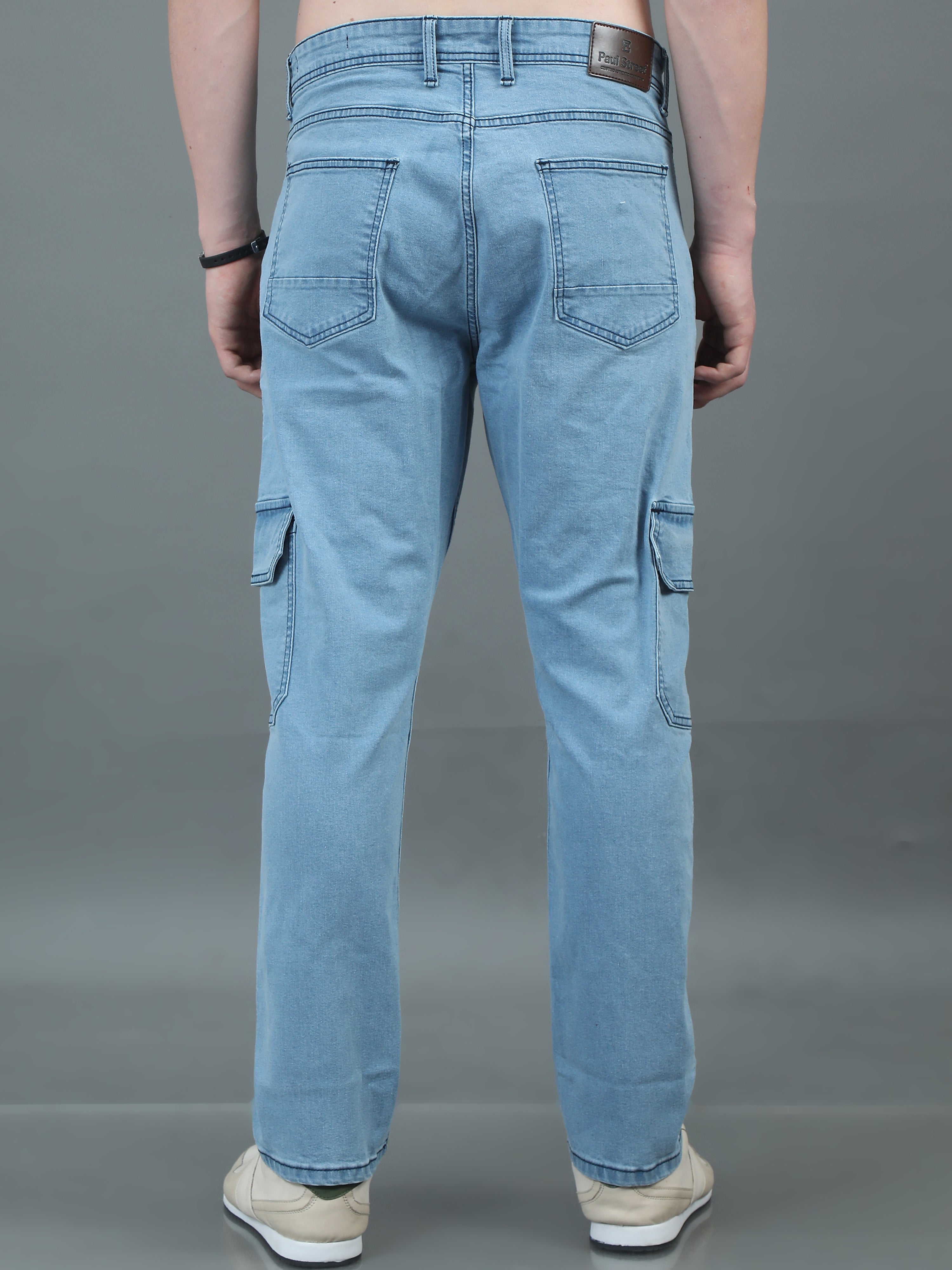 Men Relaxed Fit Light Blue Cargo Jeans