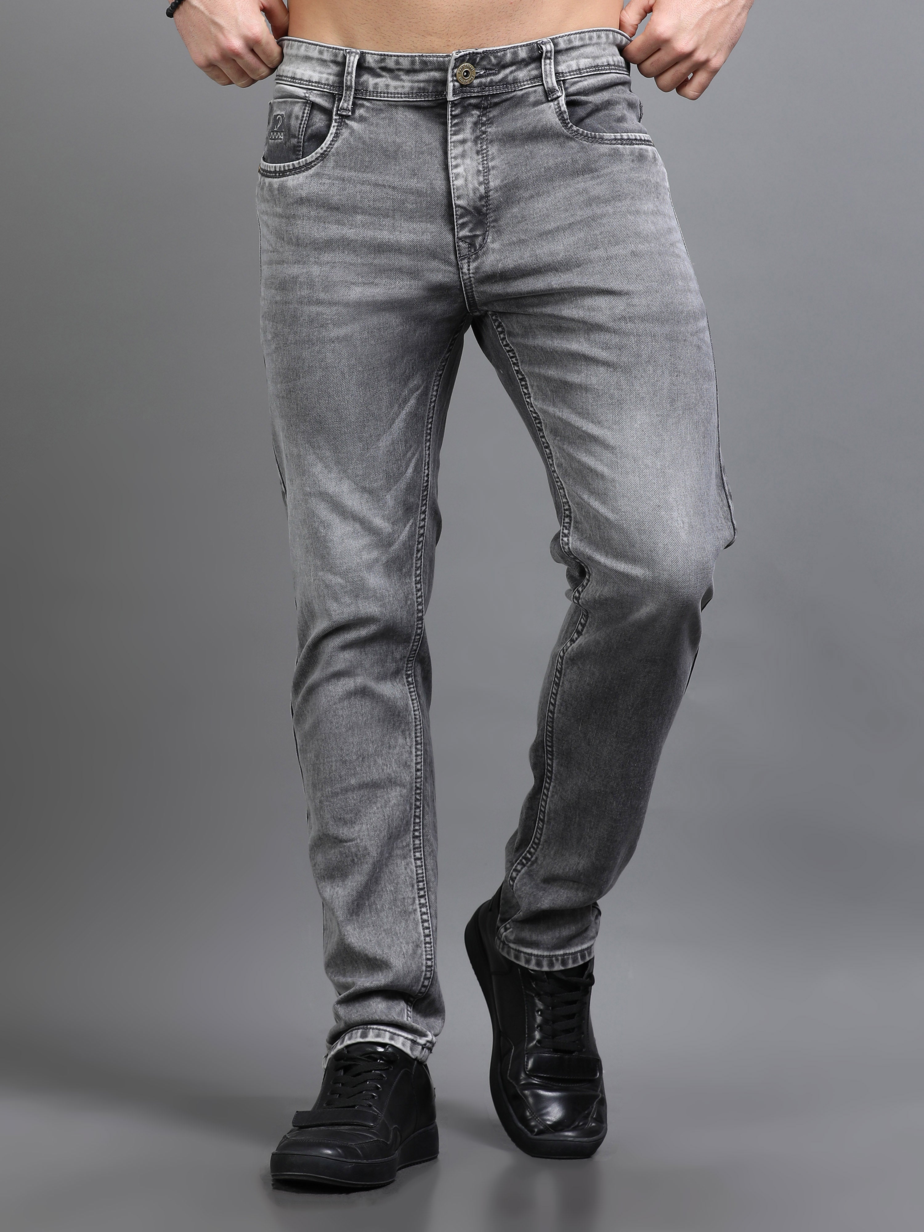 Men Rivet Ash Grey Jeans