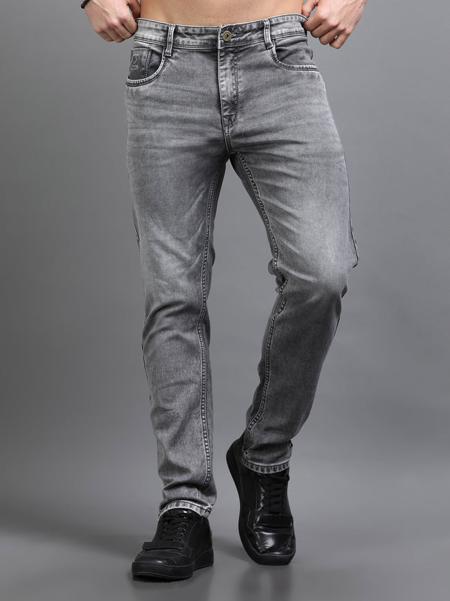 Men Rivet Ash Grey Jeans