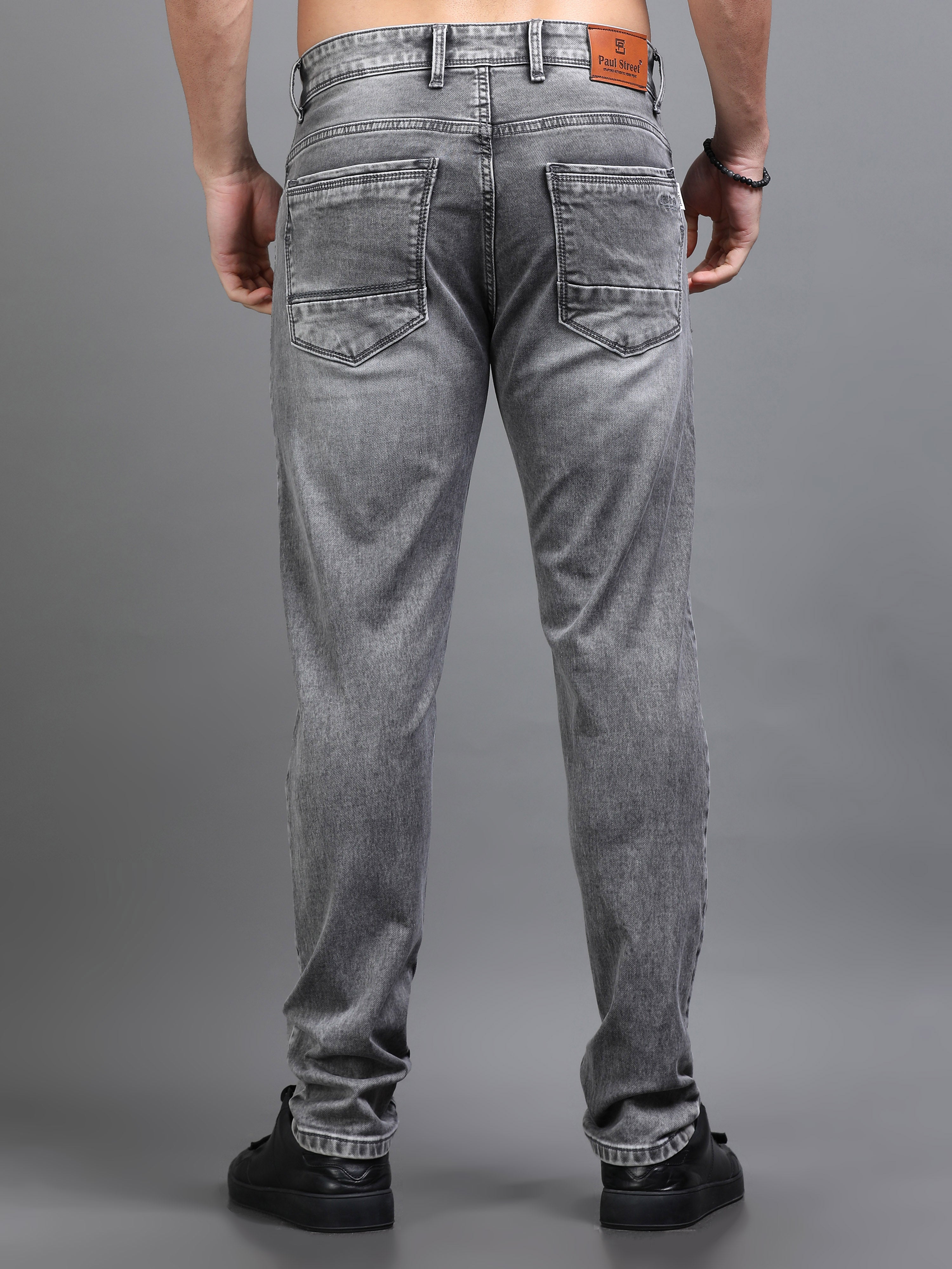 Men Rivet Ash Grey Jeans