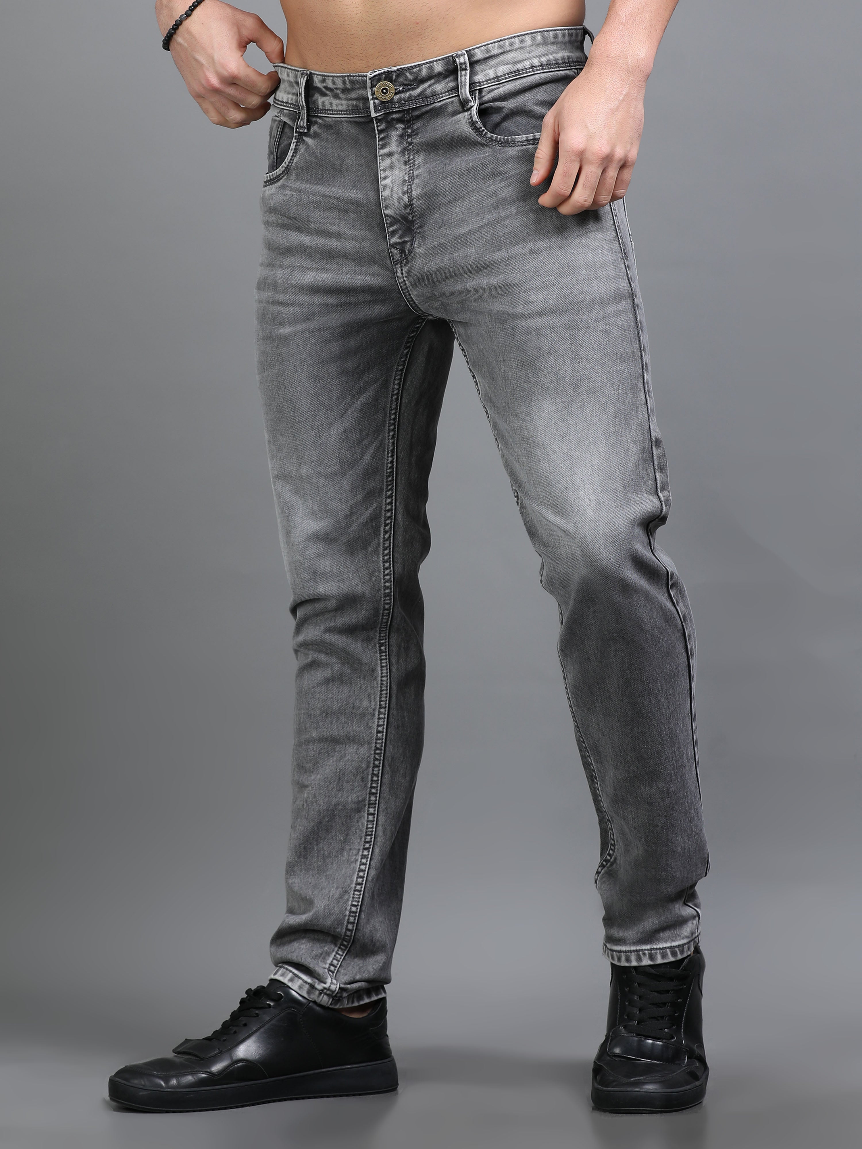 Men Rivet Ash Grey Jeans