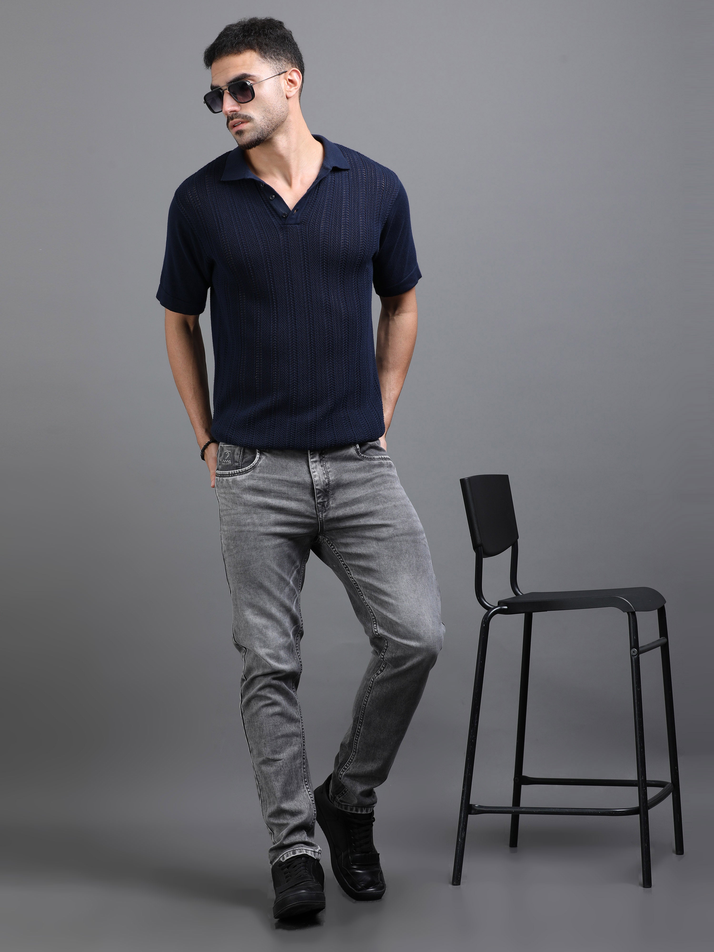 Men Rivet Ash Grey Jeans