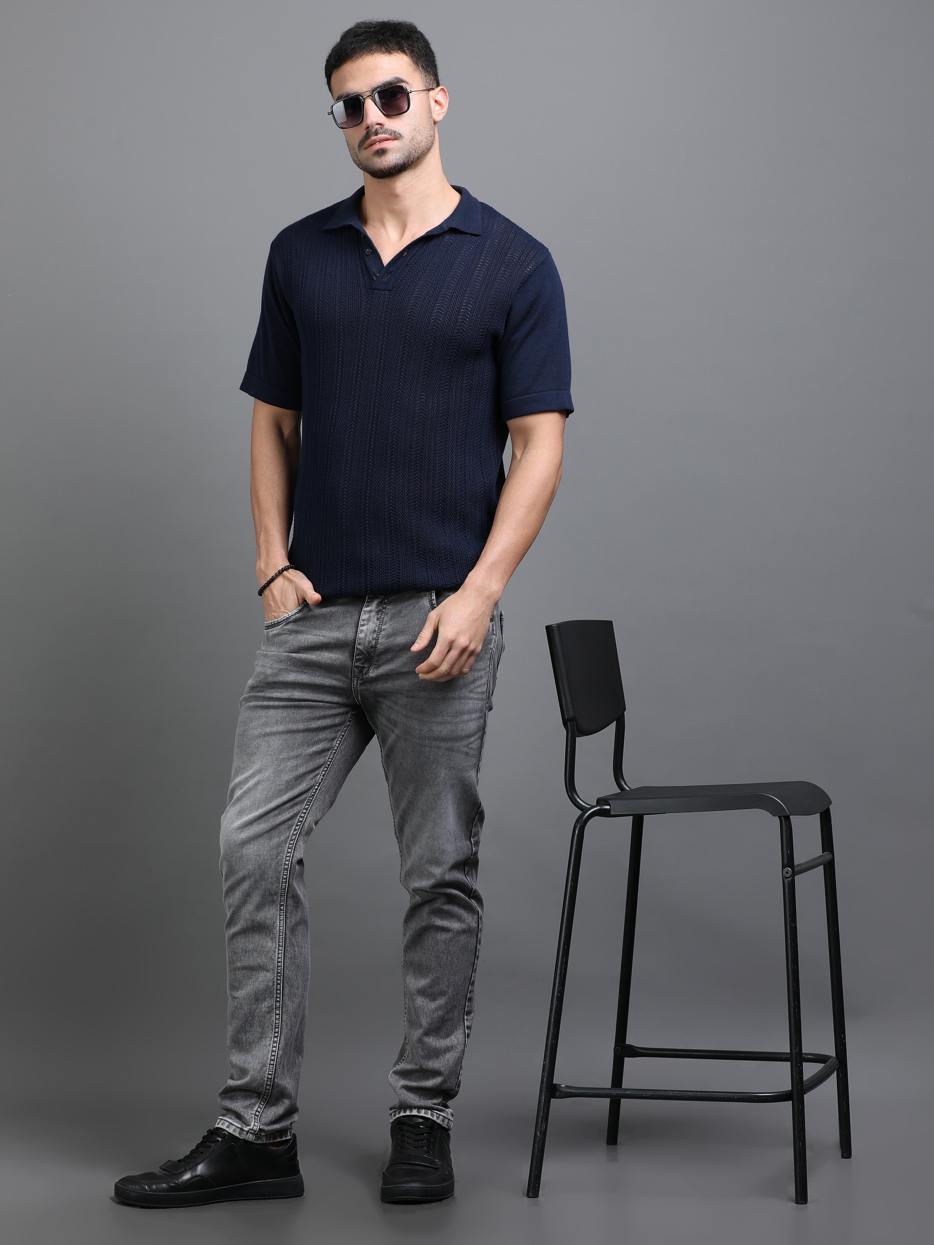 Men Rivet Ash Grey Jeans