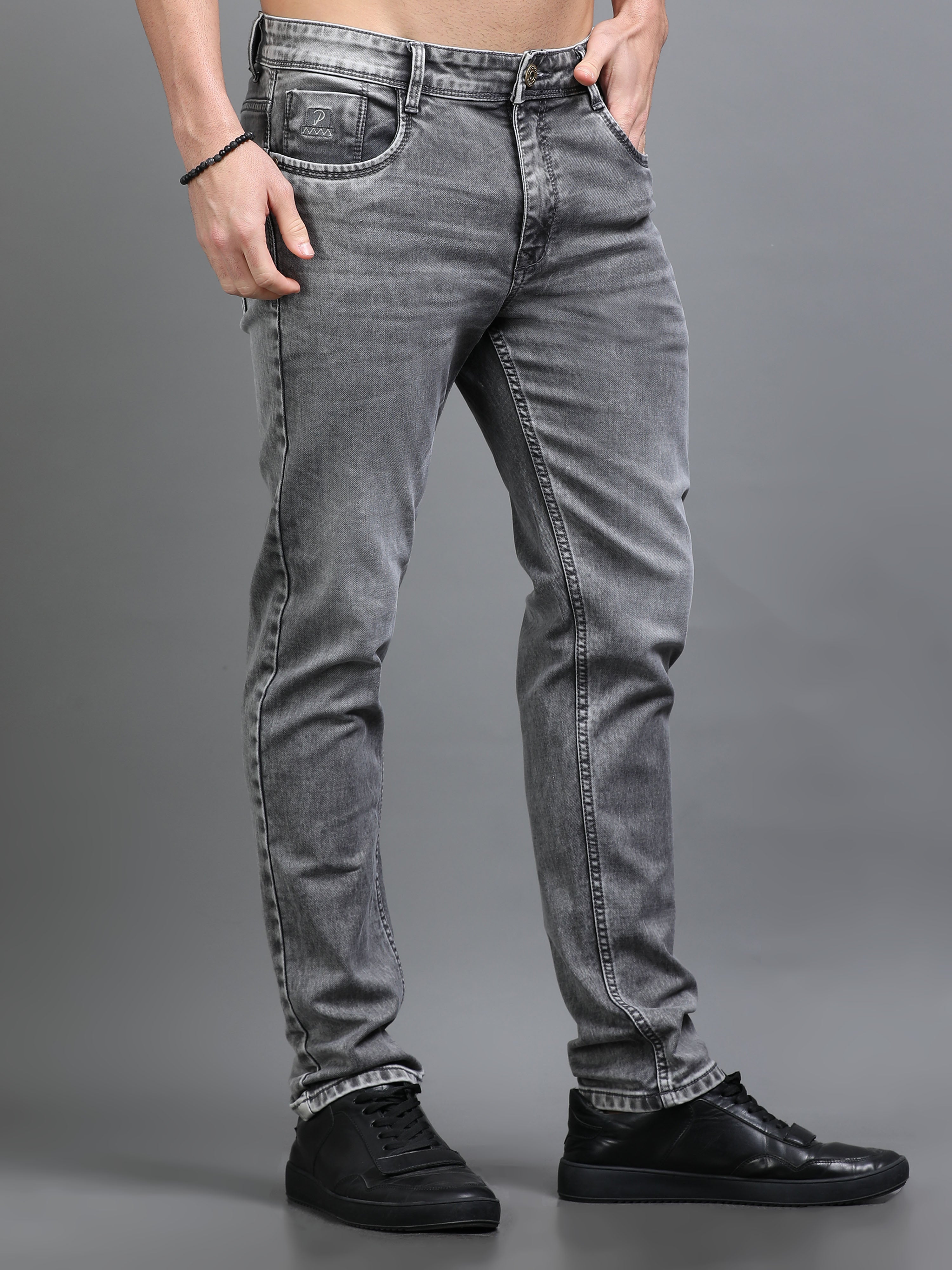 Men Rivet Ash Grey Jeans