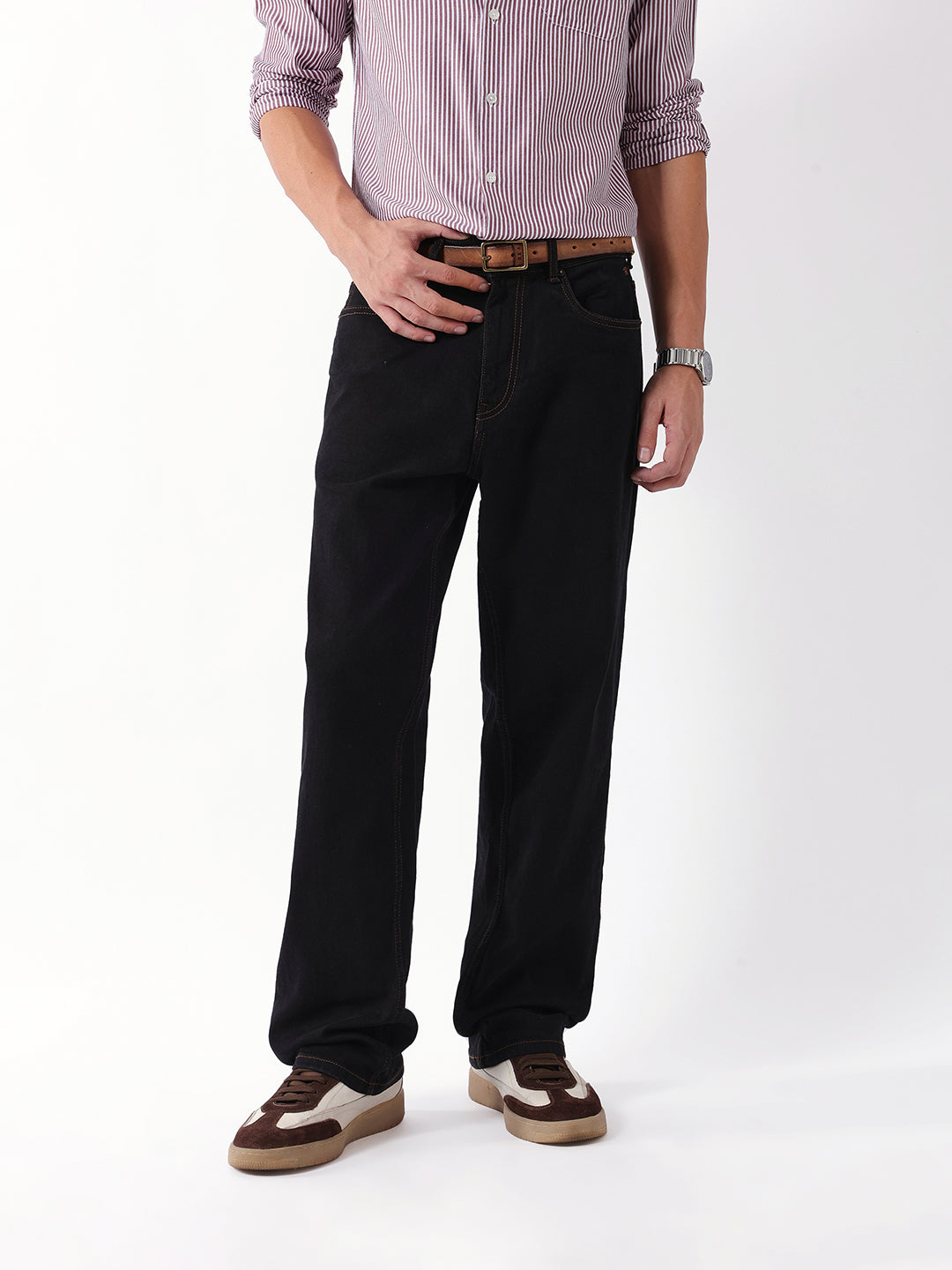 Men Black Solid Mid Rise Jeans