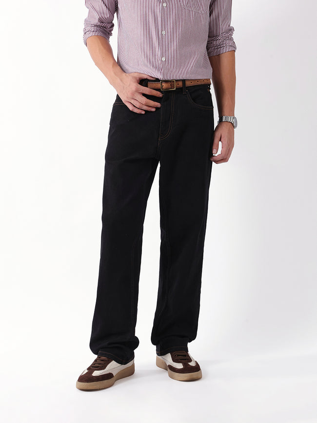 Men Black Solid Mid Rise Jeans