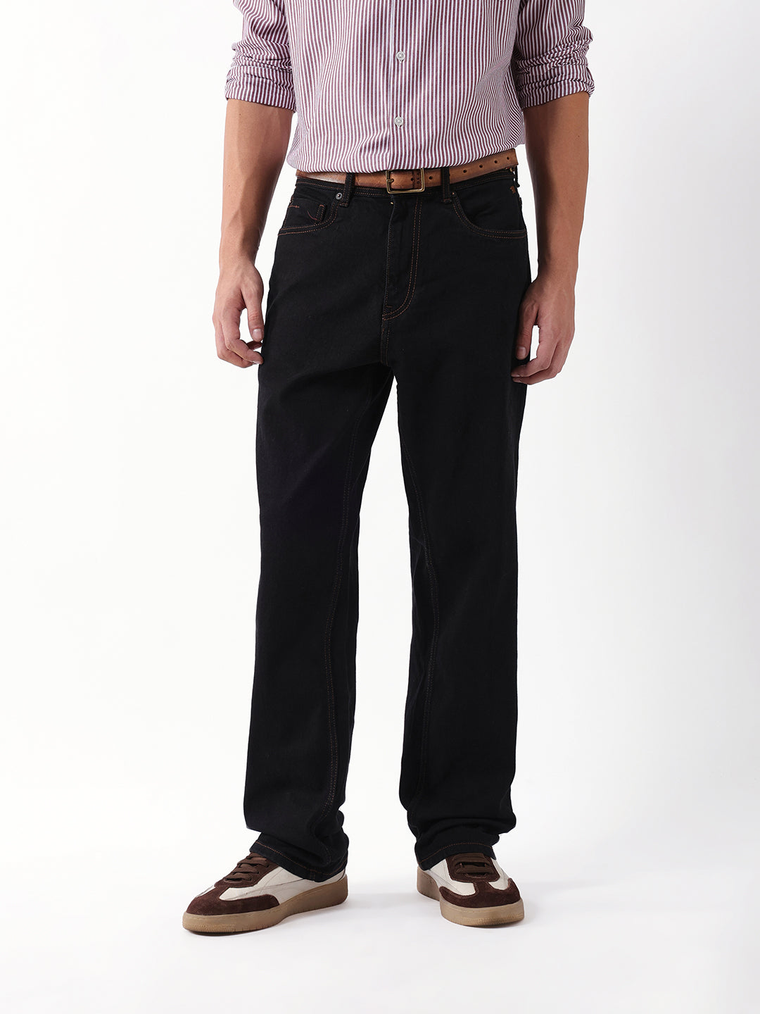 Men Black Solid Mid Rise Jeans
