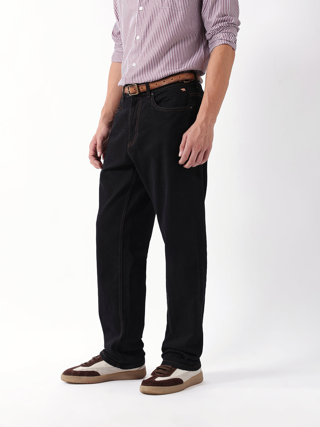 Men Black Solid Mid Rise Jeans