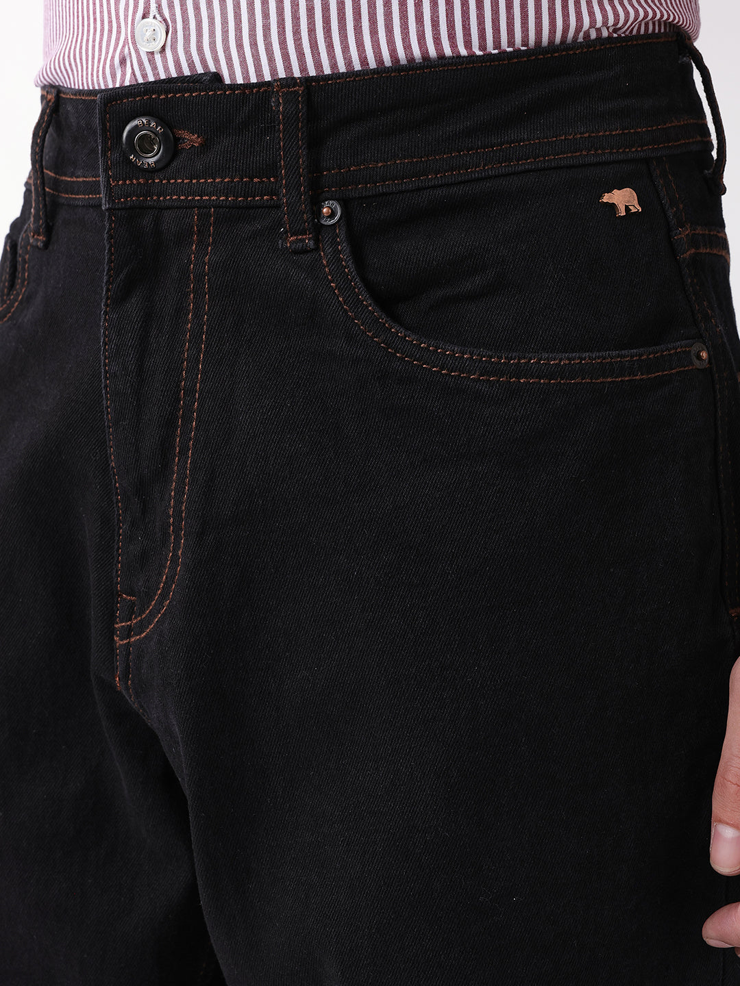 Men Black Solid Mid Rise Jeans