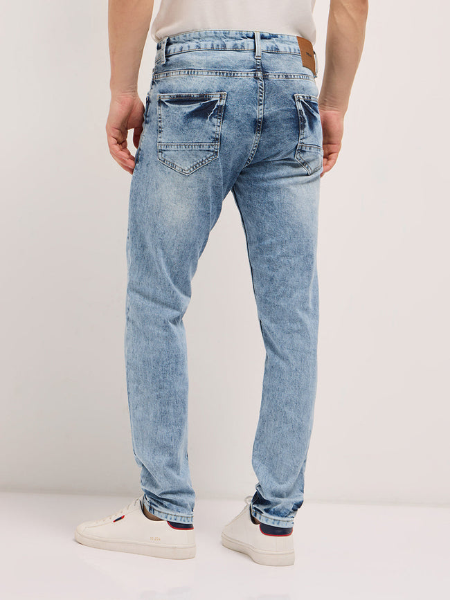 Men Blue Acid Wash Mid-Rise Skinny Fit Jeans