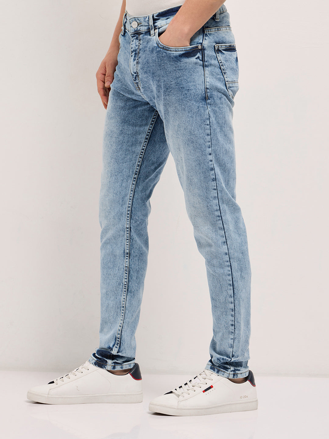 Men Blue Acid Wash Mid-Rise Skinny Fit Jeans