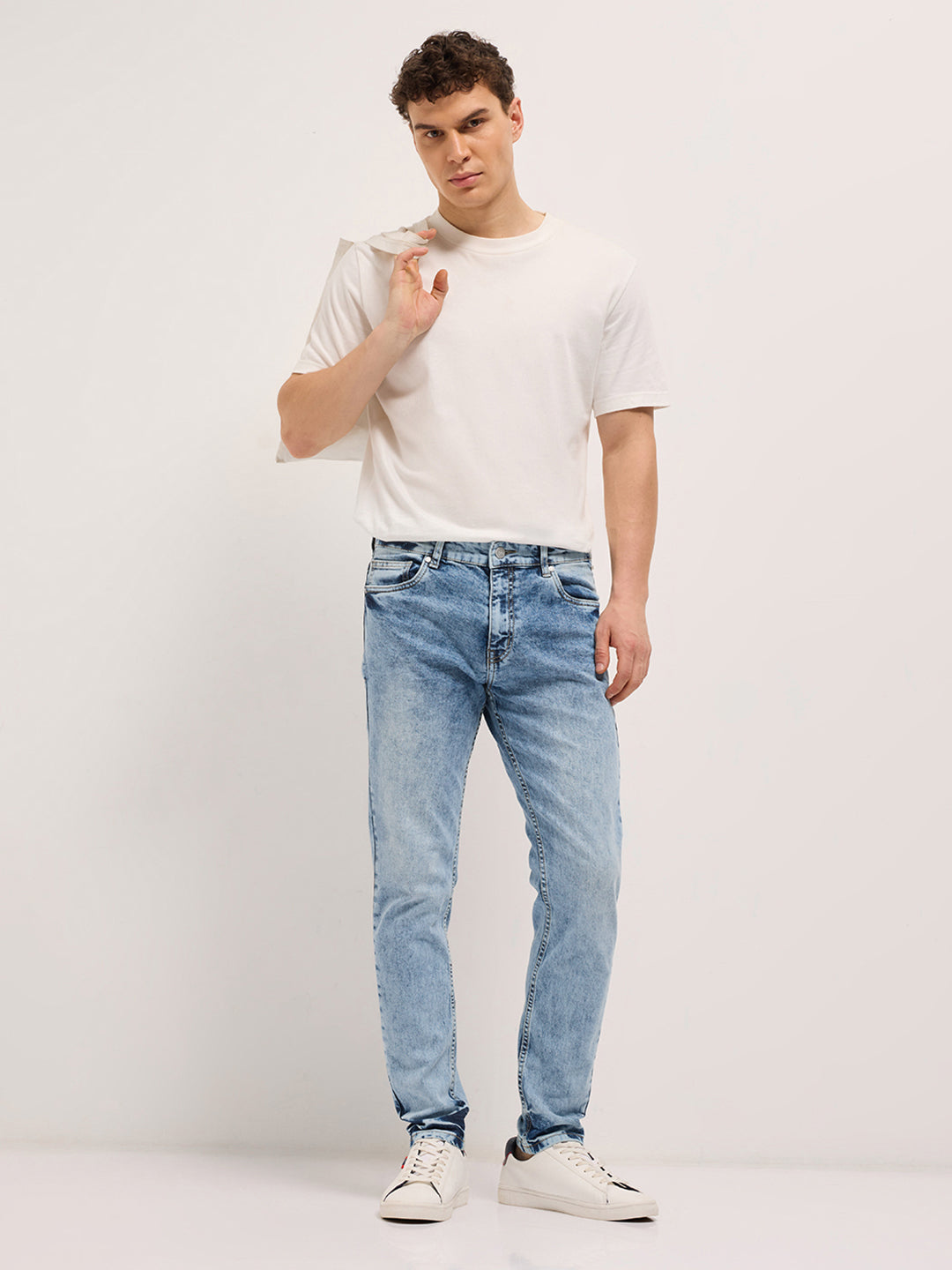 Men Blue Acid Wash Mid-Rise Skinny Fit Jeans
