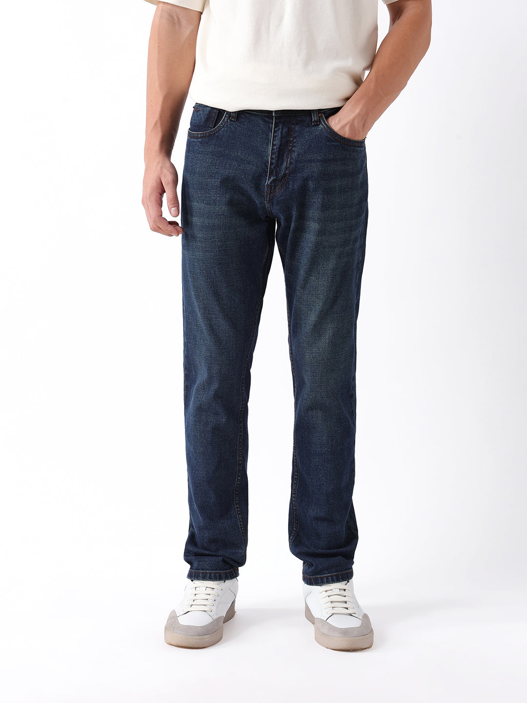 Men Blue Solid Mid Rise Jeans