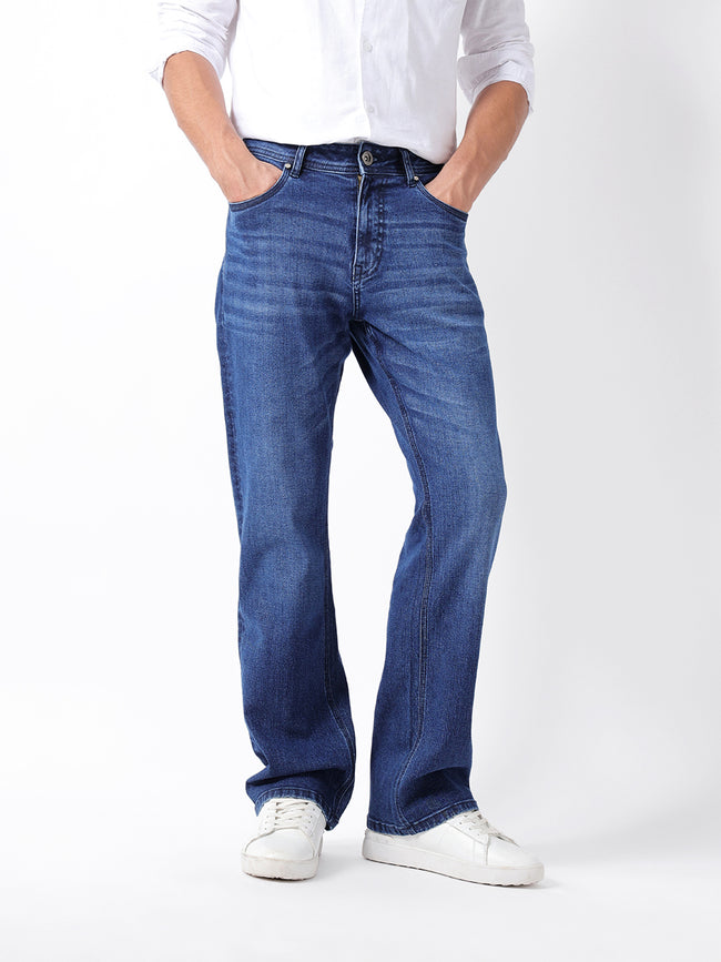 Men Blue Solid BootCut Jeans