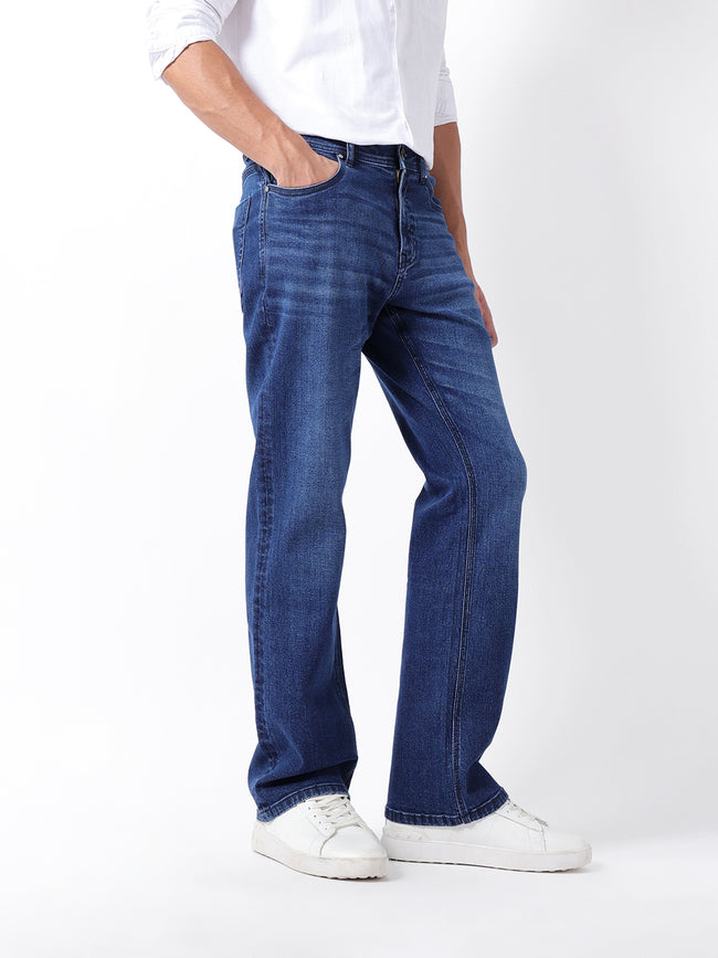 Men Blue Solid BootCut Jeans