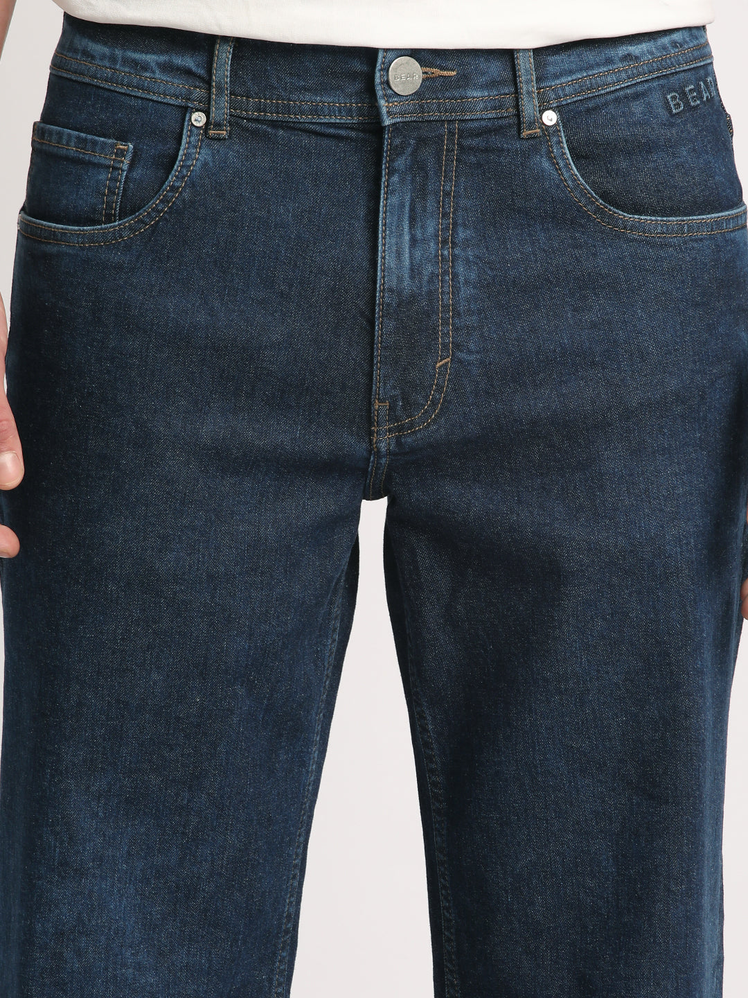 Men Mid Blue Solid Mid Rise Straight Fit Jean