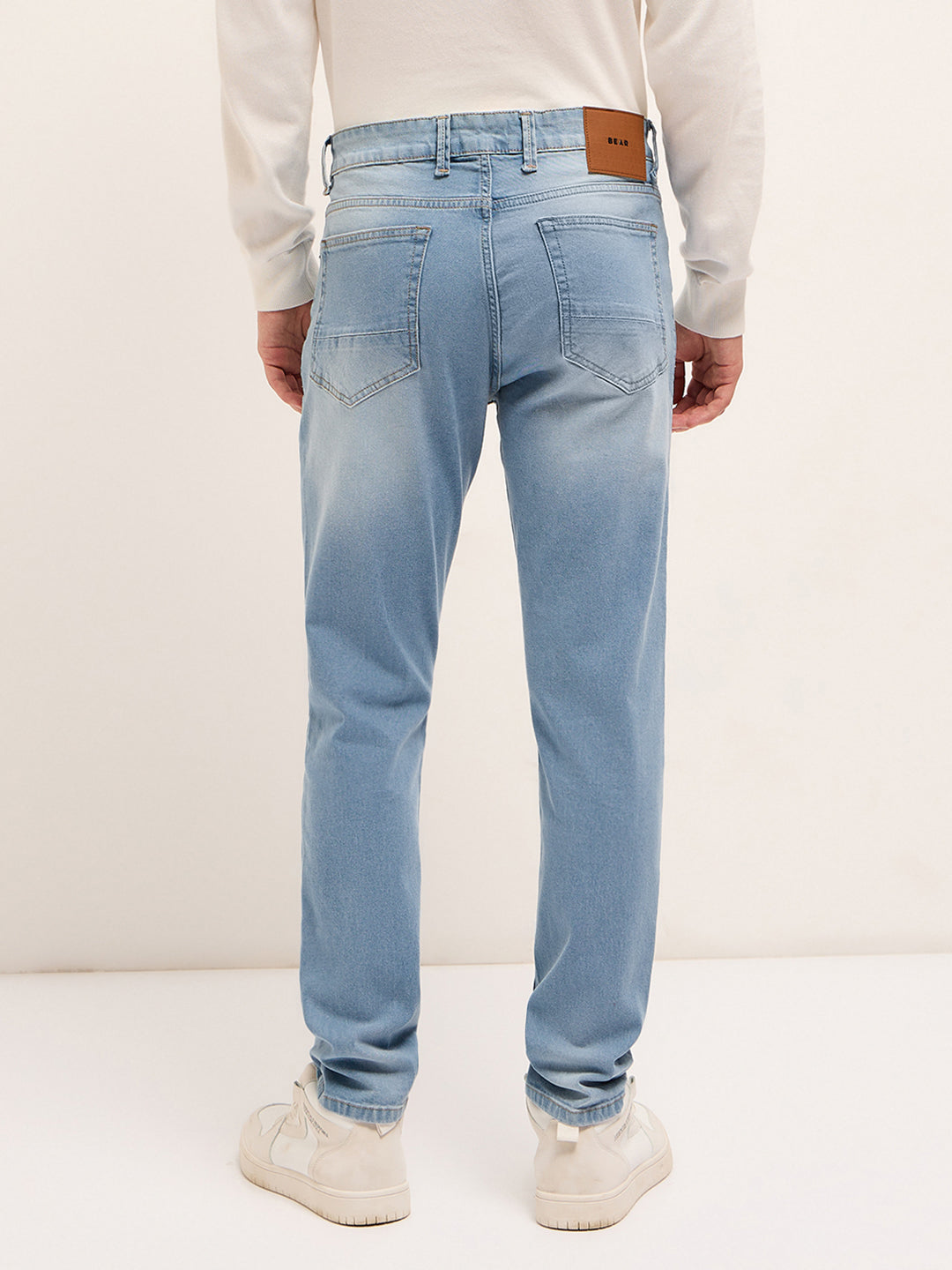 Men Light BlueLight Fade Mid-Rise Slim Fit Jeans