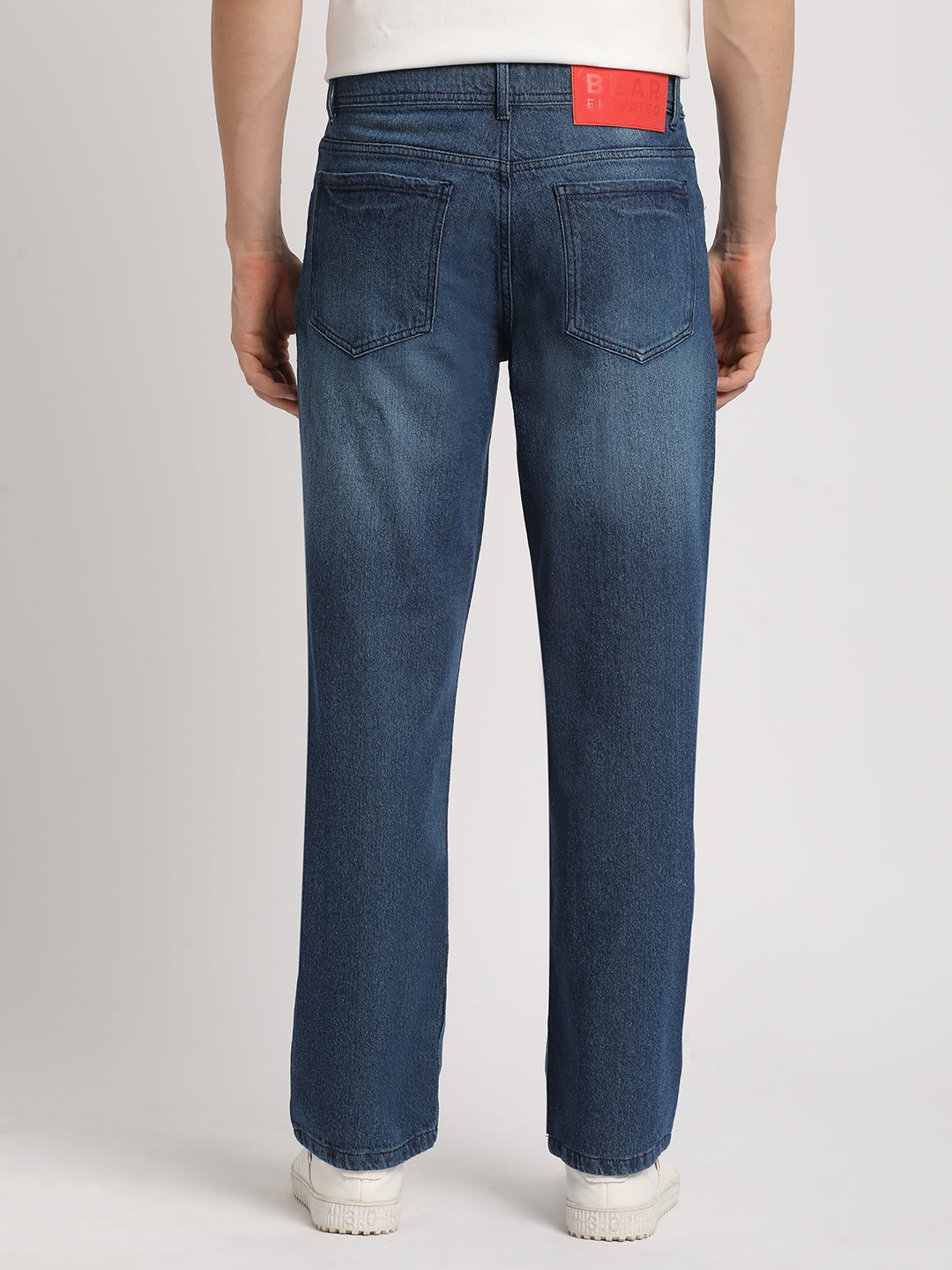 Men Blue Solid Mid Rise Straight Fit Jean