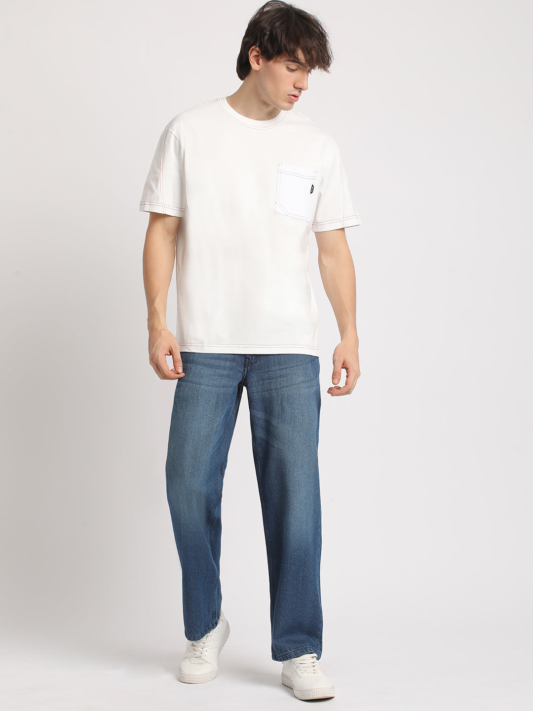 Men Blue Solid Mid Rise Straight Fit Jean