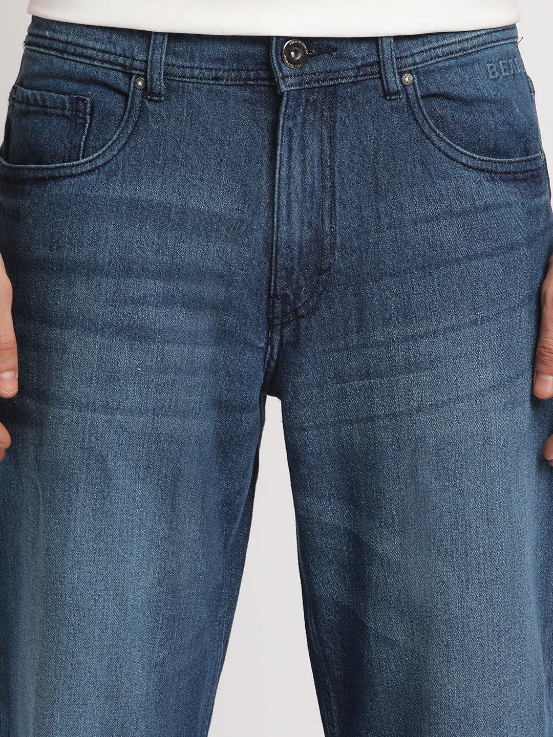 Men Blue Solid Mid Rise Straight Fit Jean
