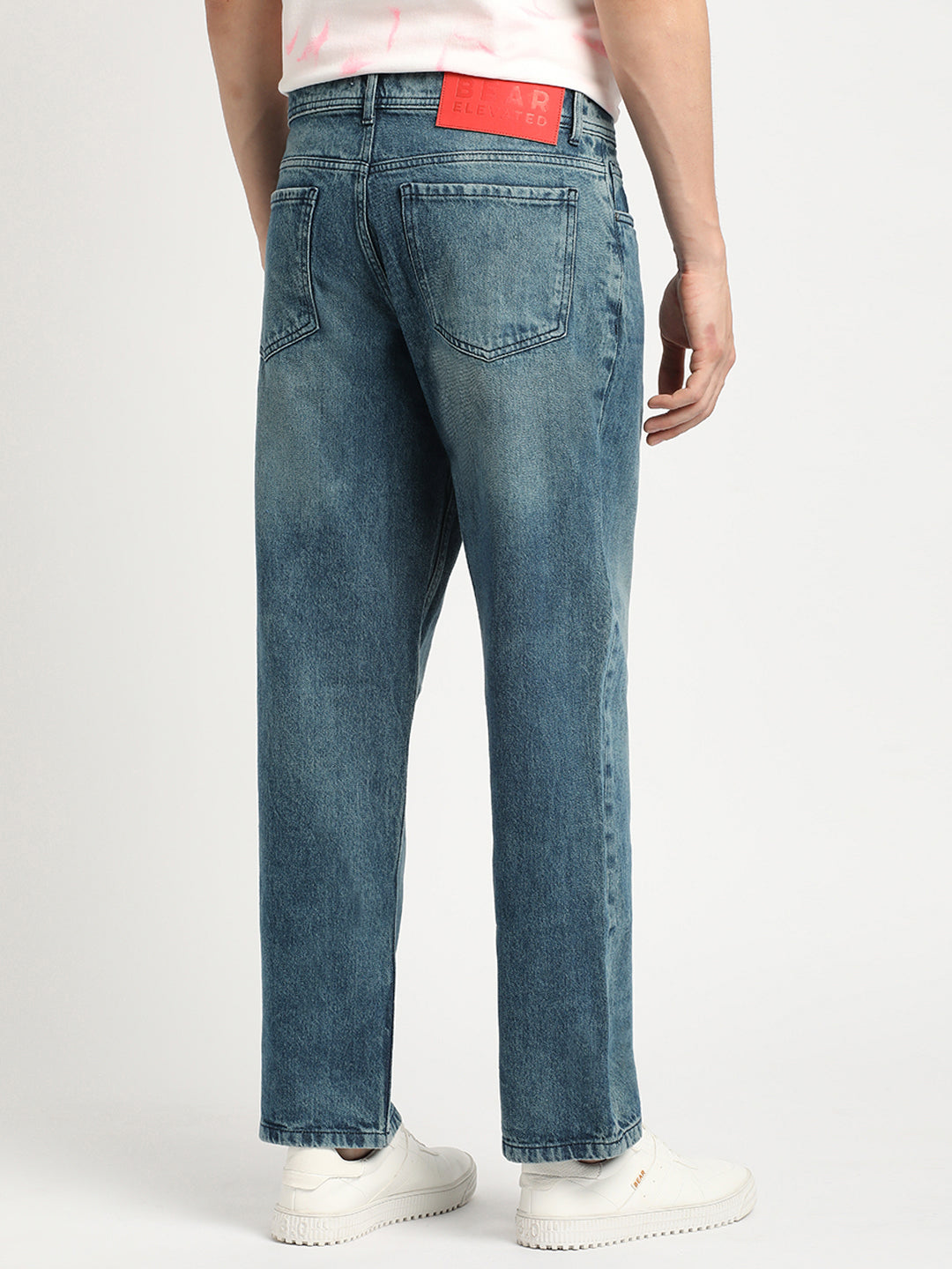Men Mid Blue Solid Mid Rise Straight Fit Jean