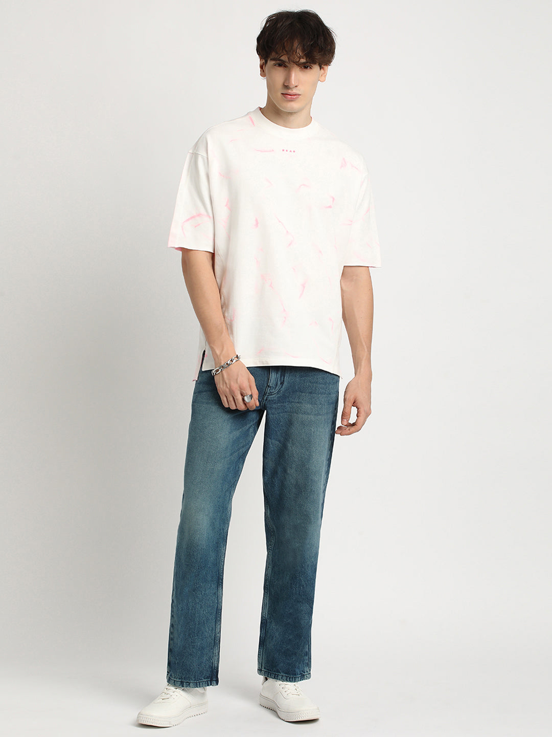 Men Mid Blue Solid Mid Rise Straight Fit Jean