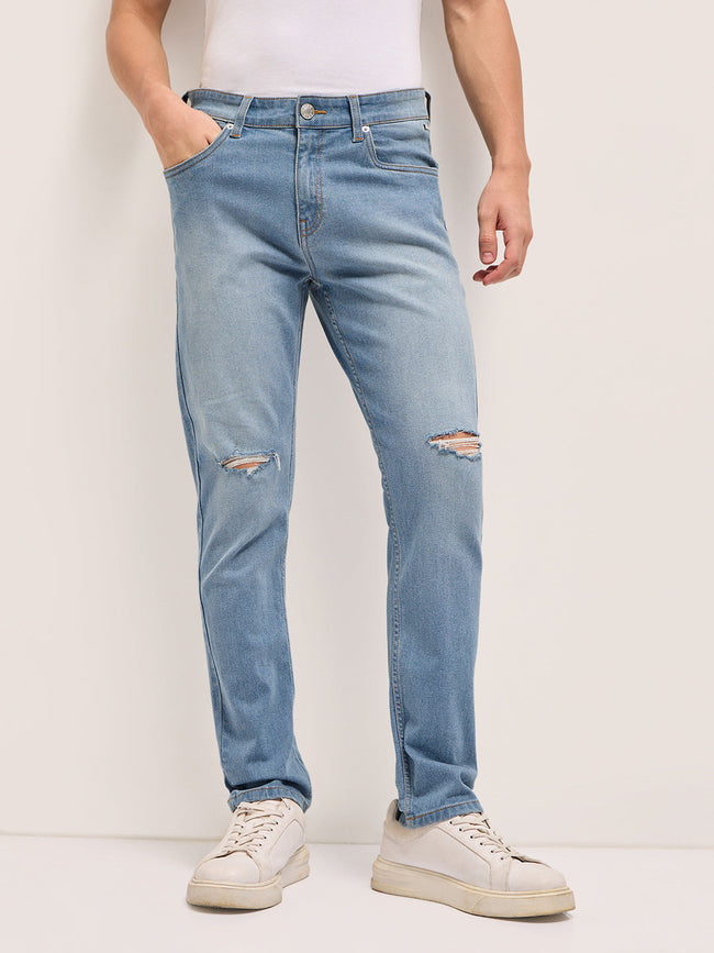 Men BlueLight Fade Lightly distressed Mid-Rise Relaxed Fit Jeans