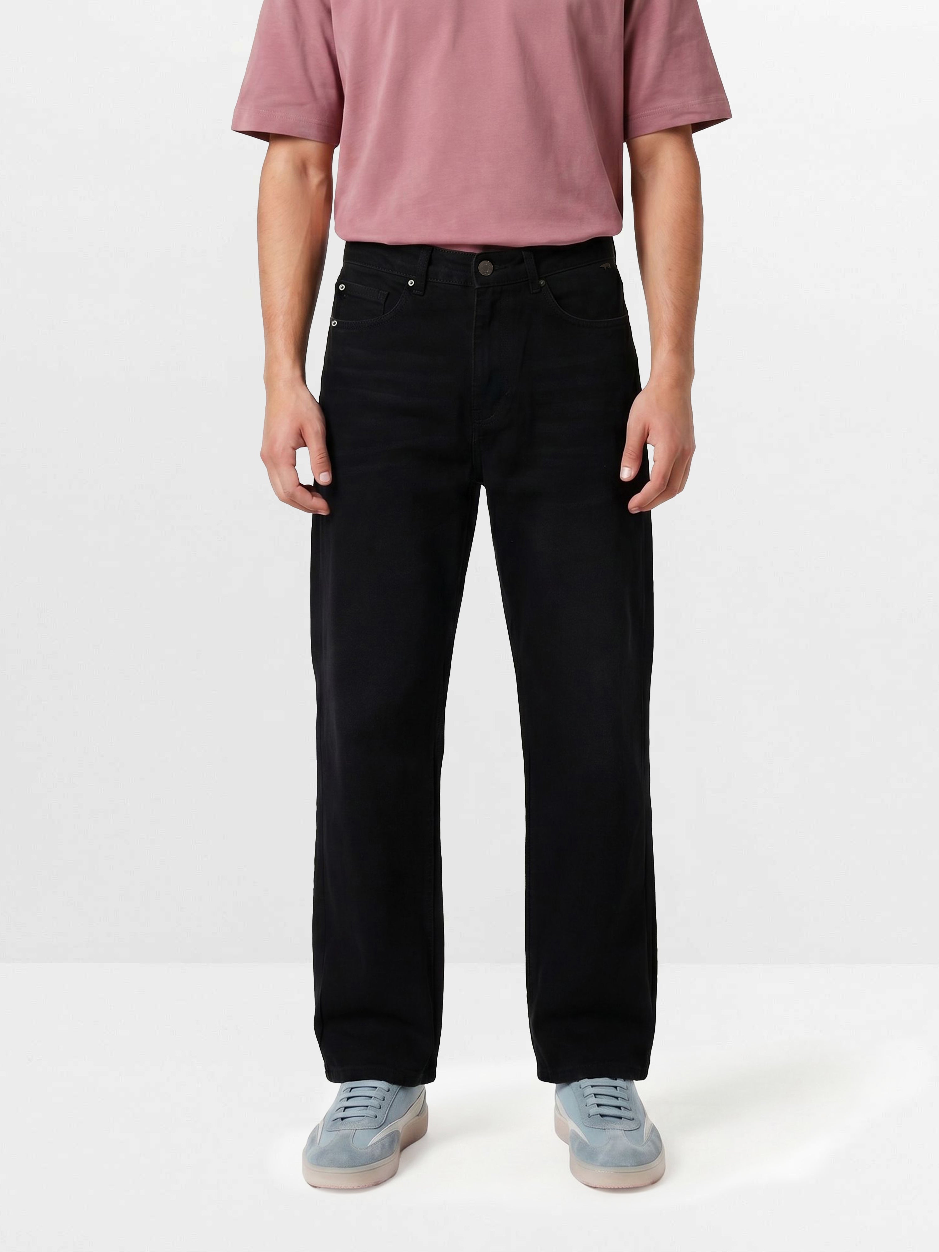 Men Black Solid Baggy Jeans