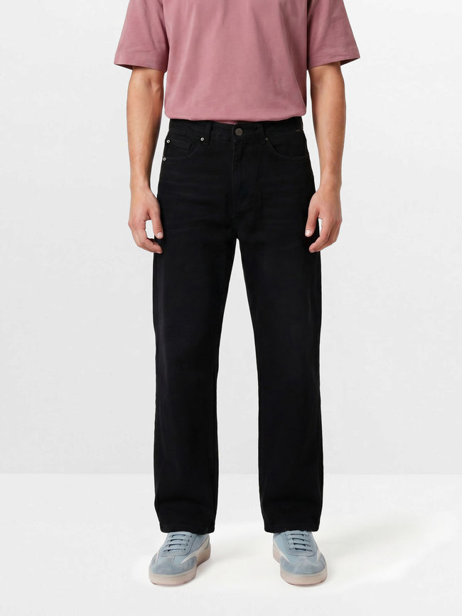 Men Black Solid Baggy Jeans