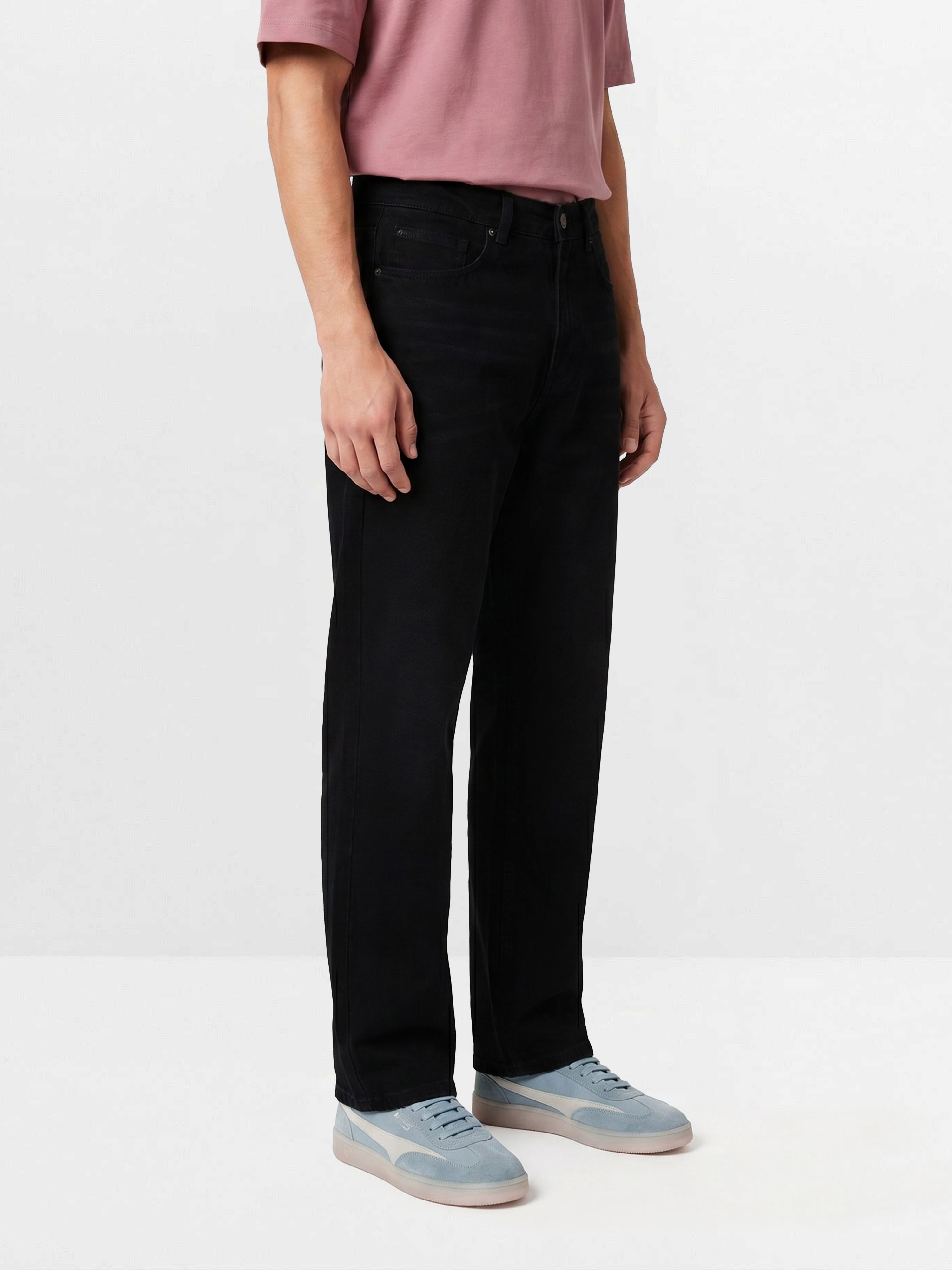Men Black Solid Baggy Jeans