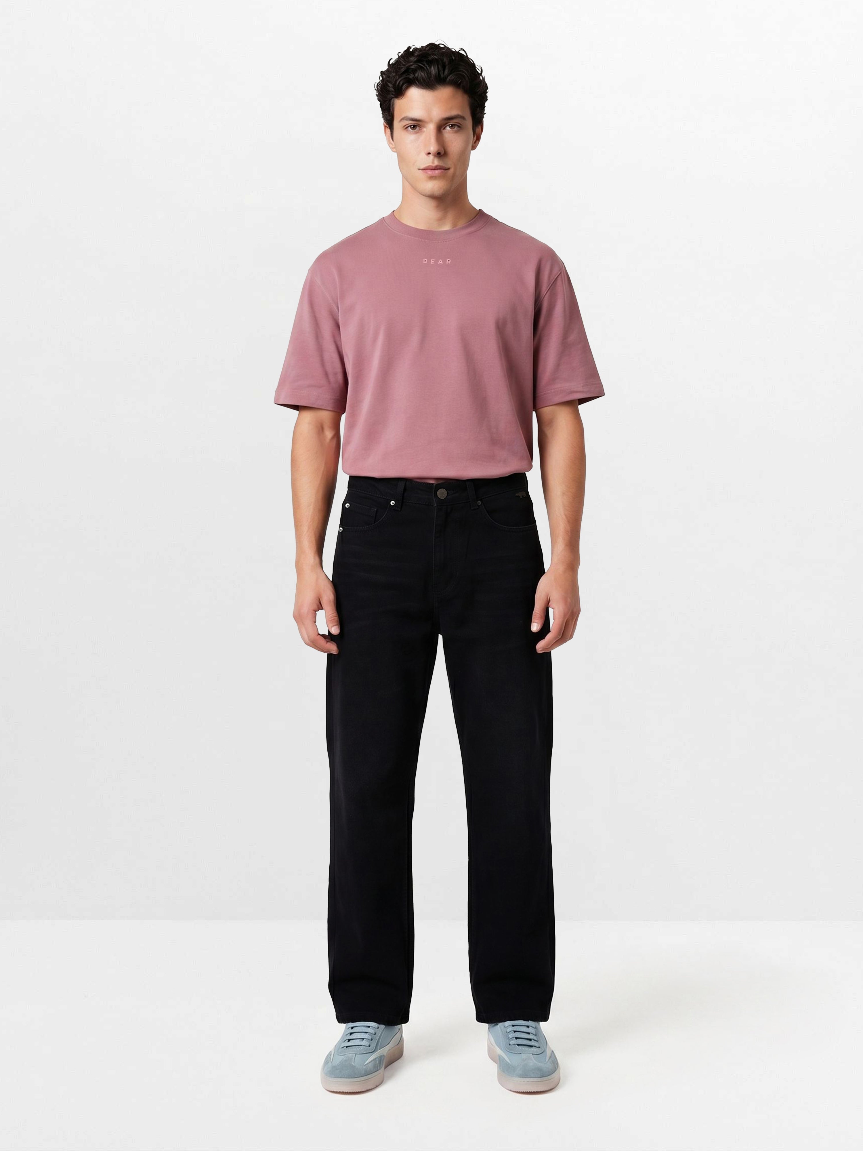 Men Black Solid Baggy Jeans