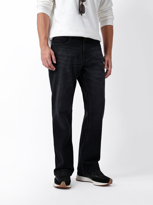 Men Black Solid BootCut Jeans