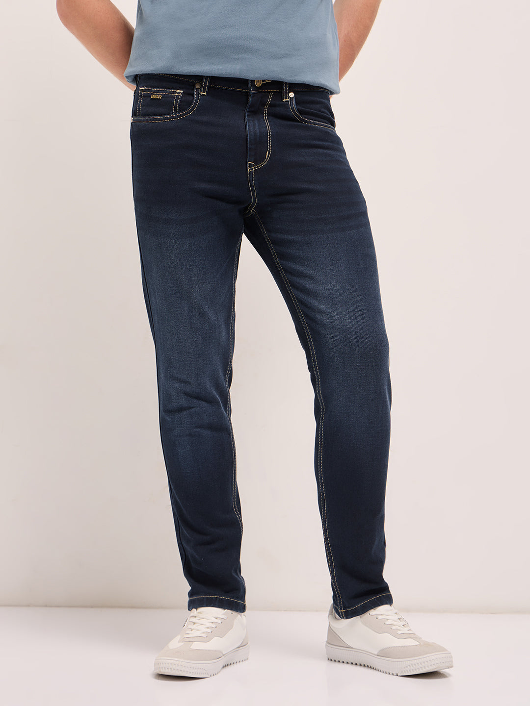 Men Dark BlueLight Fade Mid-Rise Skinny Fit Jeans