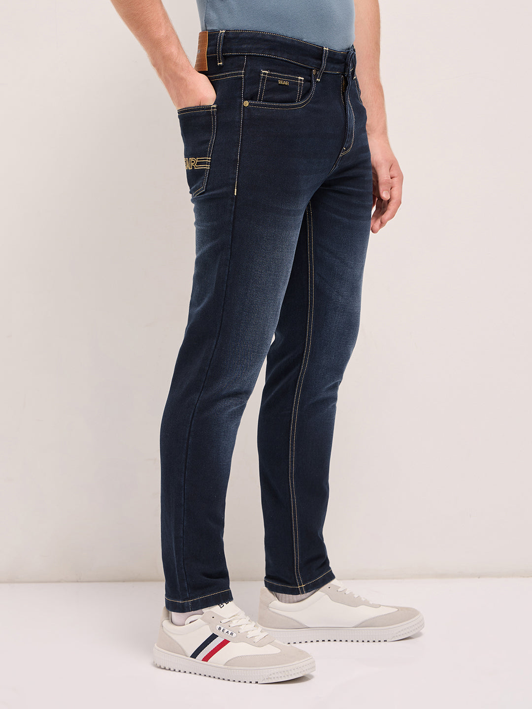 Men Dark BlueLight Fade Mid-Rise Skinny Fit Jeans