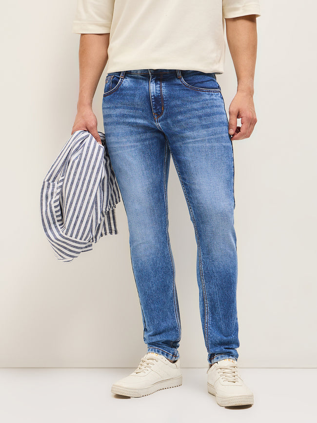 Men Blue Mid-Rise Slim Fit Jeans