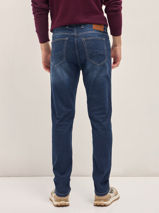 Men Dark BlueLight Fade Mid-Rise Slim Fit Jeans