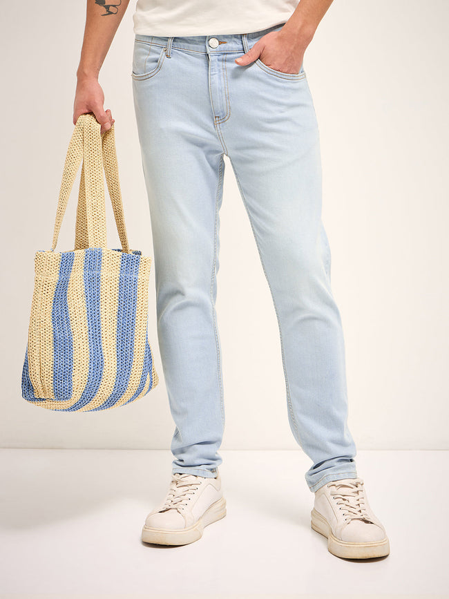 Men Light Blue Mid Rise Slim Fit Jean