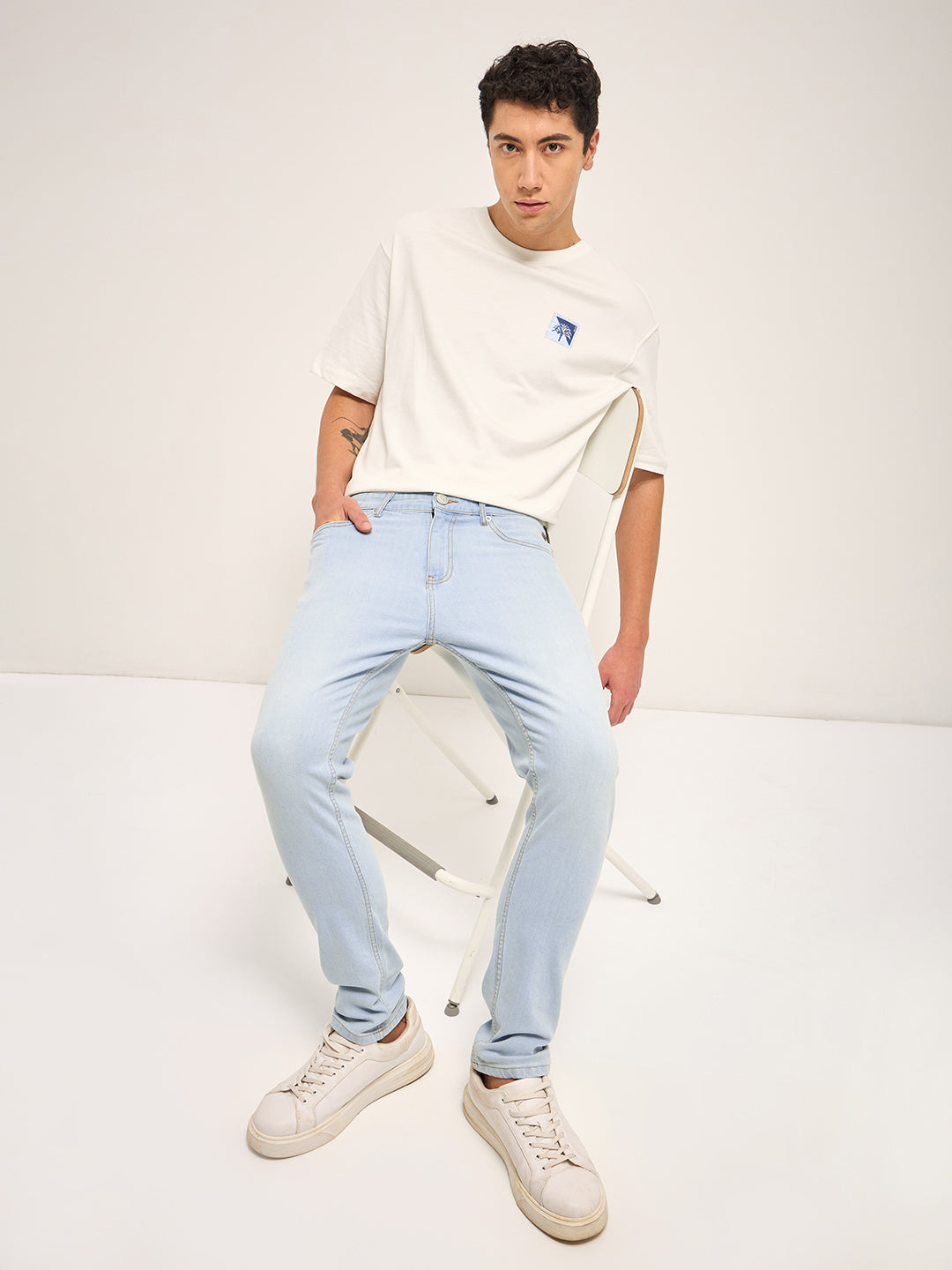 Men Light Blue Mid Rise Slim Fit Jean