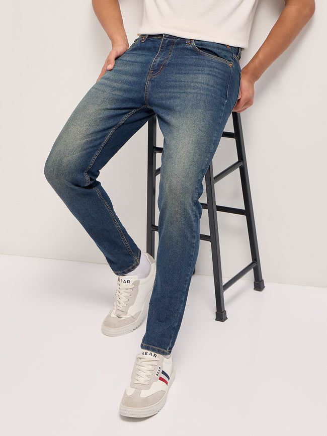 Men Blue Solid Mid Rise Jeans