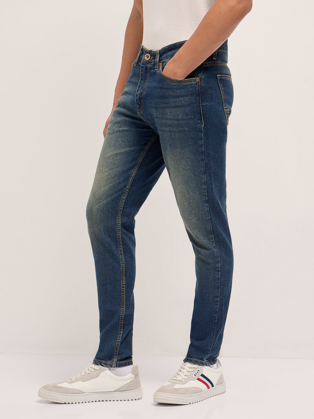 Men Blue Solid Mid Rise Jeans
