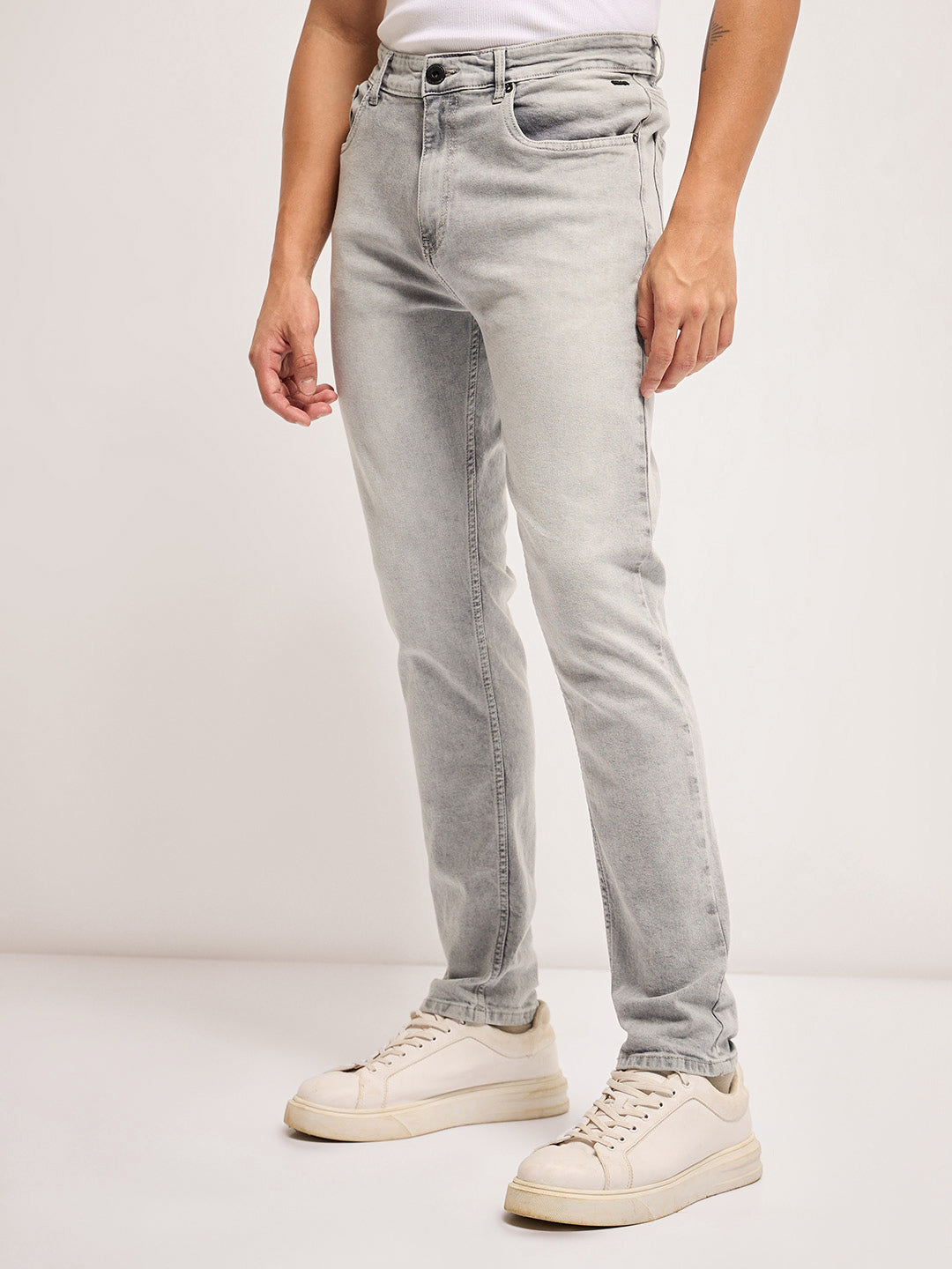 Men Light Grey Mid Rise Slim Fit Jean