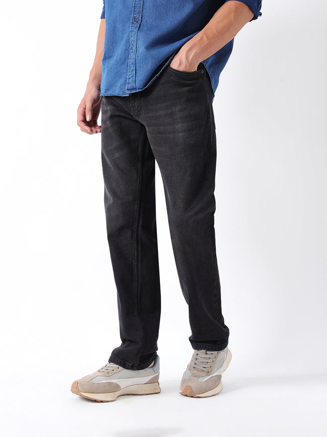 Men Black Solid Mid Rise Jeans