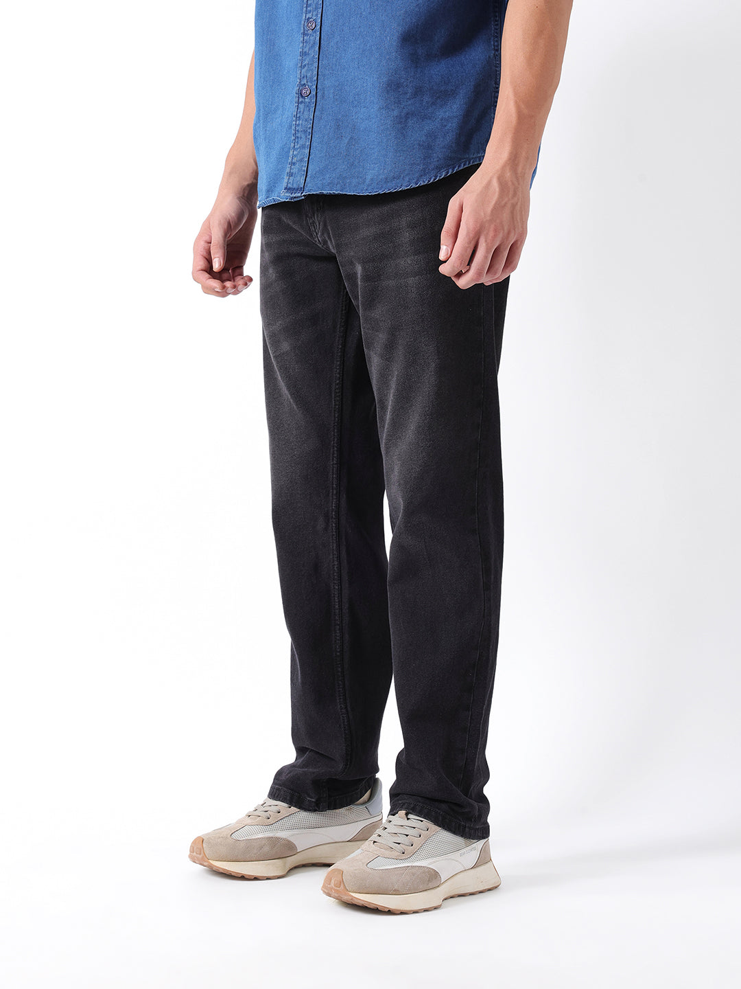 Men Black Solid Mid Rise Jeans